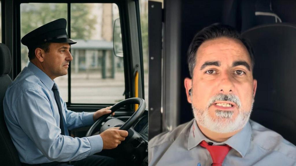 Montaje con Dani, camionero español que vive en Luxemburgo y un conductor de autobús.