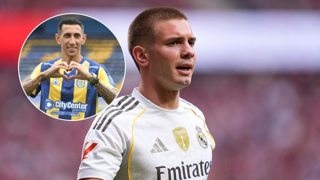 Franco Mastantuono y Ángel di María, en un collage