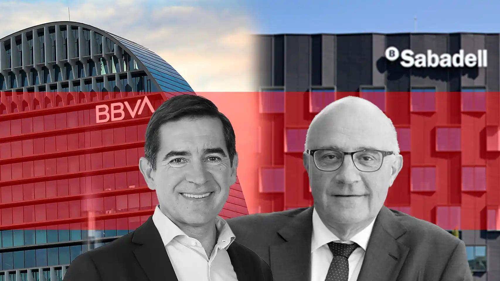 El presidente de BBVA, Carlos Torres (i), y el de Banco Sabadell, Josep Oliu (d).