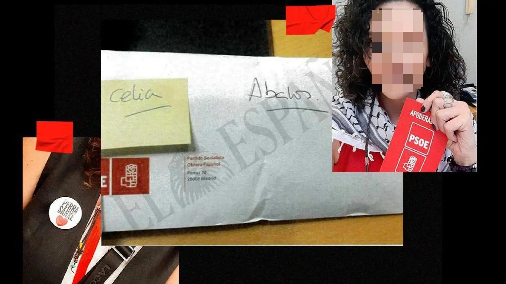 Cova, compañera de Celia, junto al sobre con el nombre de ésta, pegado en un sobre con dinero para Ábalos.