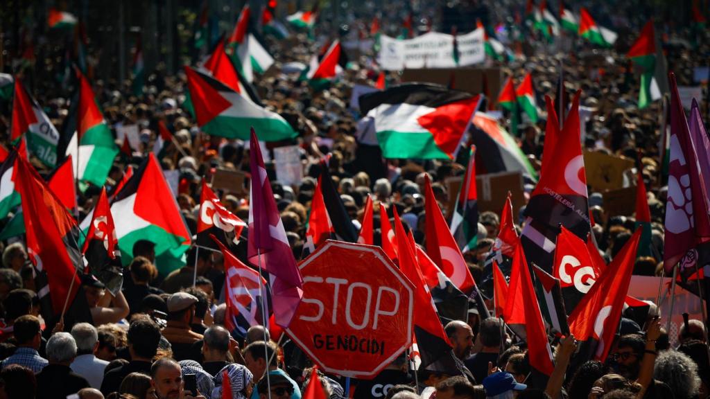 La manifestación en apoyo a Palestina, a 4 de octubre de 2025, en Barcelona