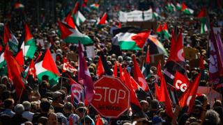La manifestación en apoyo a Palestina, a 4 de octubre de 2025, en Barcelona
