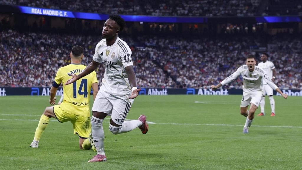 Vinicius celebra el gol del 1-0 contra el Villarreal