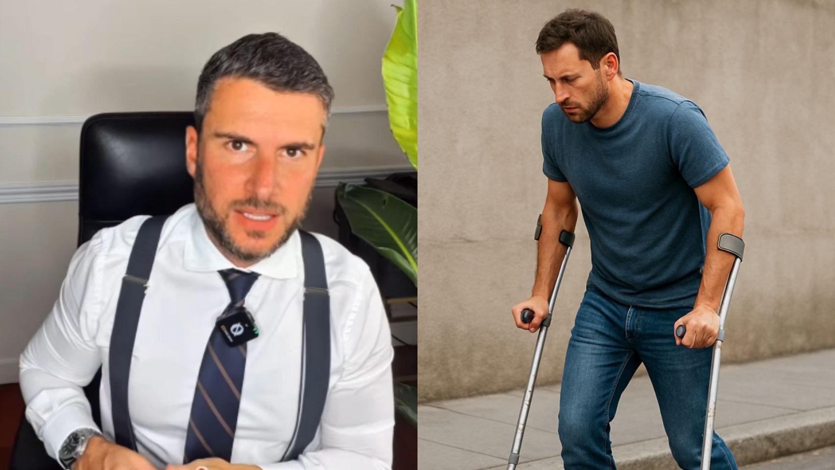 Imagen de Pablo Ródenas y una imagen generada por IA de un trabajador con una incapacidad permanente.