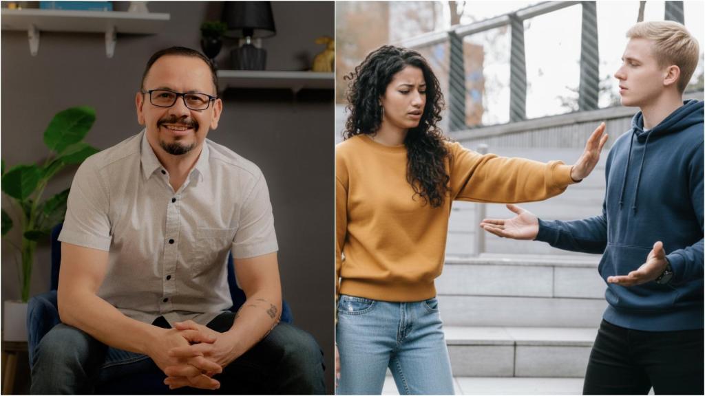 Manuel Vizcaíno y dos jóvenes generados por IA.