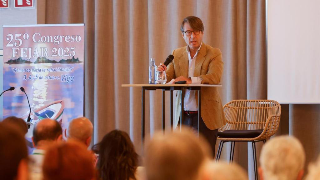 El conselleiro de Facenda e Administración Pública, Miguel Corgos, en el 25º Congreso de la Federación Española de Jugadores de Azar Rehabilitados (FEJAR).