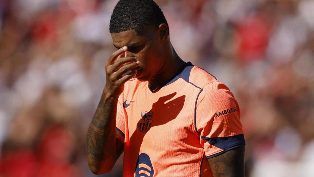 Rashford, cabizbajo tras una acción contra el Sevilla.