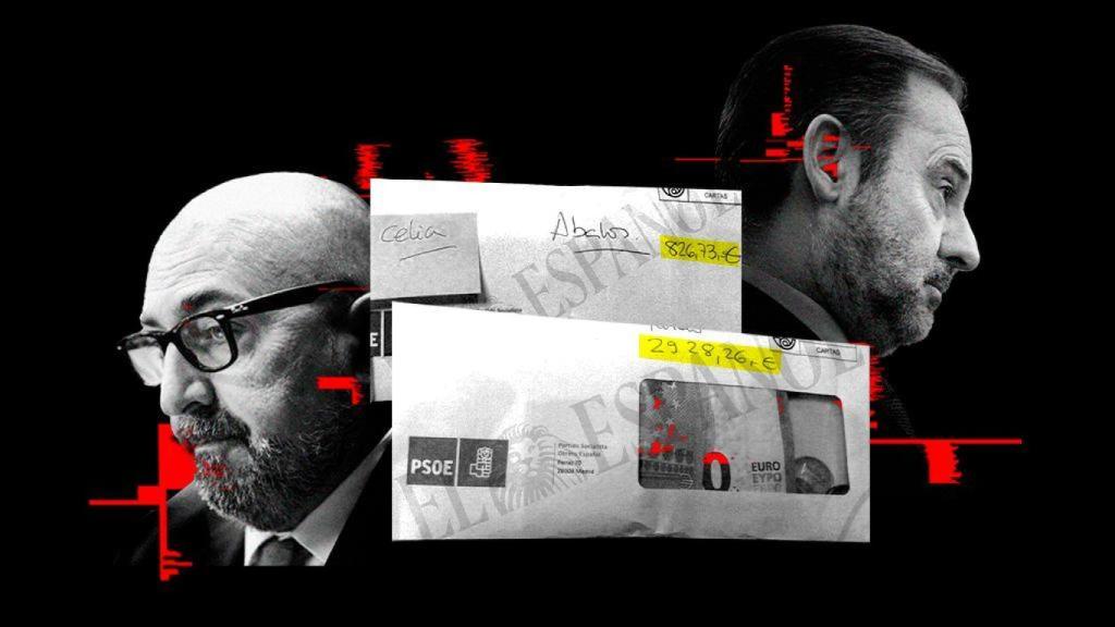 Koldo García y José Luis Ábalos con los sobres del PSOE llenos de billetes.