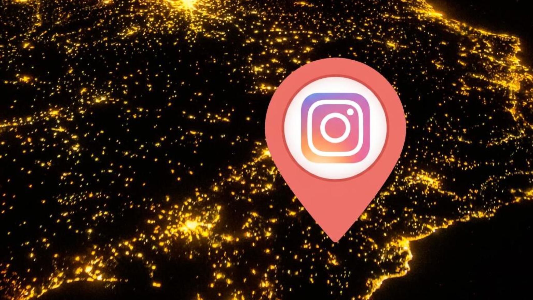 Logo de Instagram en un mapa