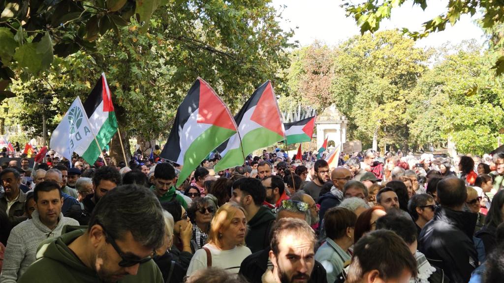 Manifestación en solidaridad con Palestina en Santiago de Compostela, a 5 de octubre de 2025.