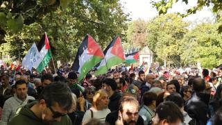 Manifestación en solidaridad con Palestina en Santiago de Compostela, a 5 de octubre de 2025.