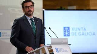 El conselleiro de Presidencia, Xustiza e Deportes, Diego Calvo, en rueda de prensa tras el Consello de la Xunta