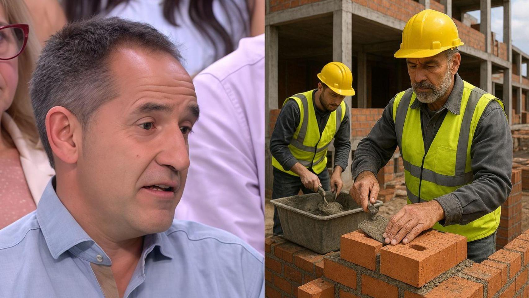 Montaje con Rafael Martínez, trabajador de la construcción, y albañiles trabajando