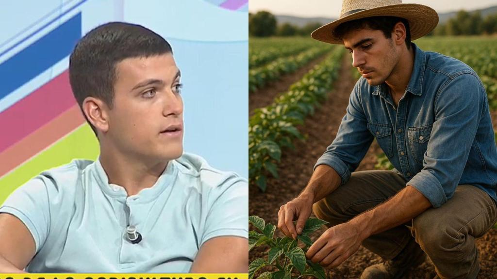 Imagen de Jorge Palomino y un joven agricultor.