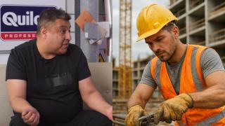 Imagen de Hernán y un trabajador de la construcción.