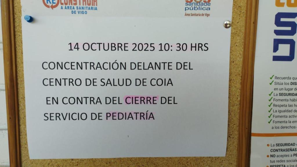 Cartel que anuncia la movilización contra el traslado del Servicio de Pediatría de Coia