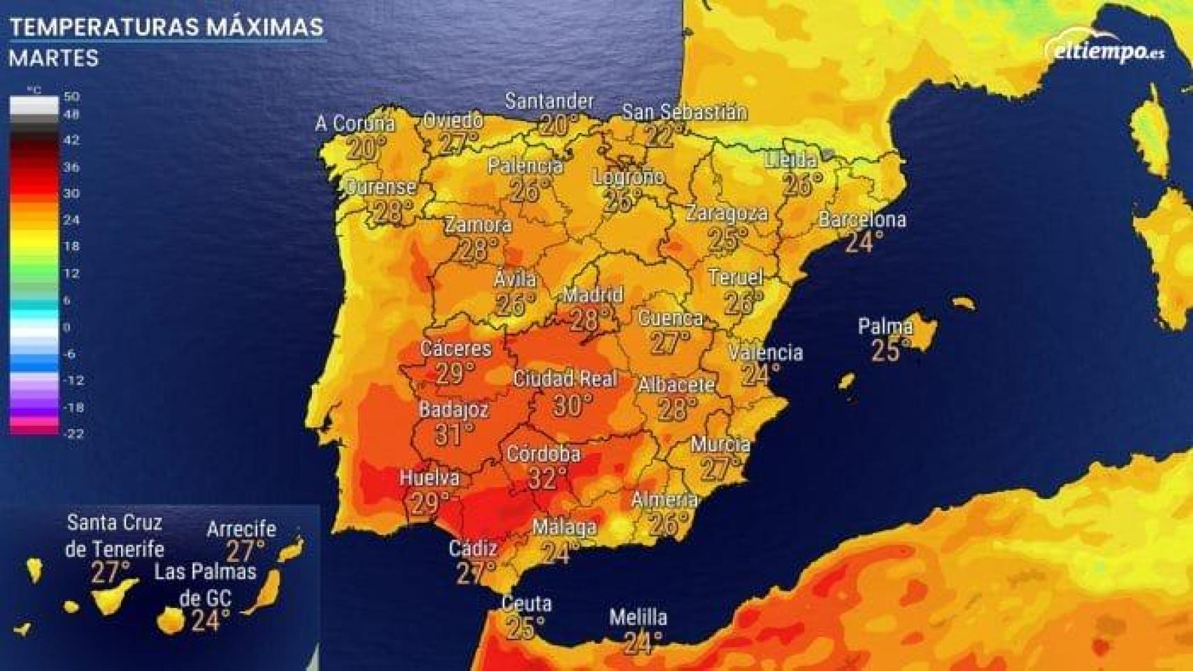 Mapa de temperaturas en España