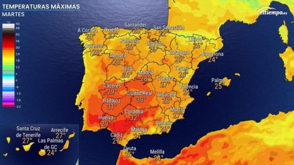 Mapa de temperaturas en España