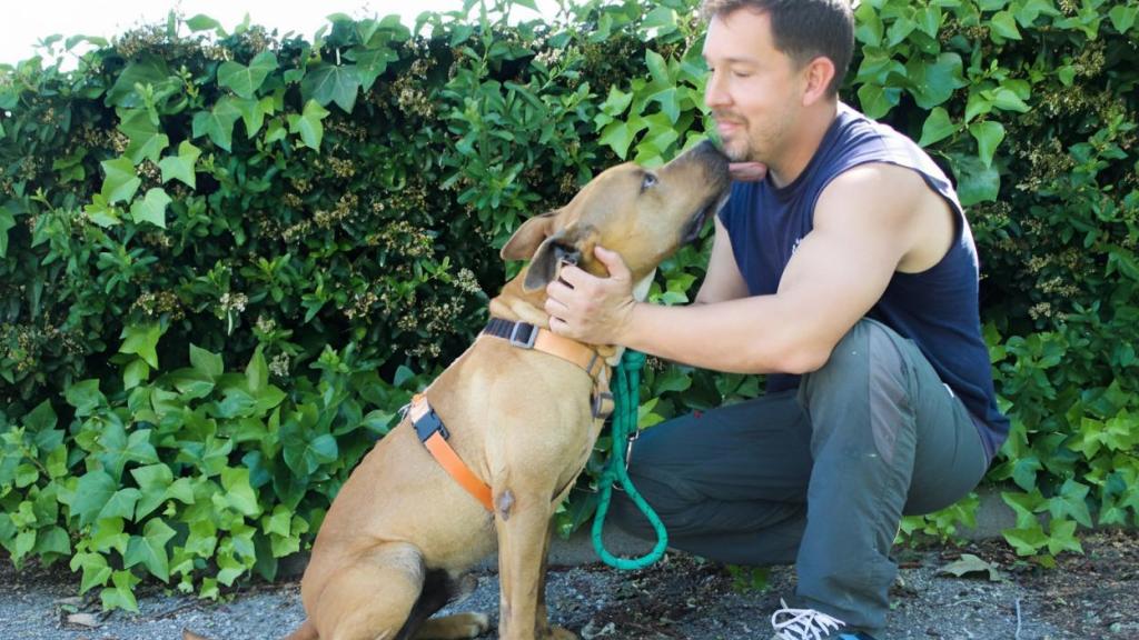 Javier Nieves, técnico de electrónica en Madrid, con su perro.