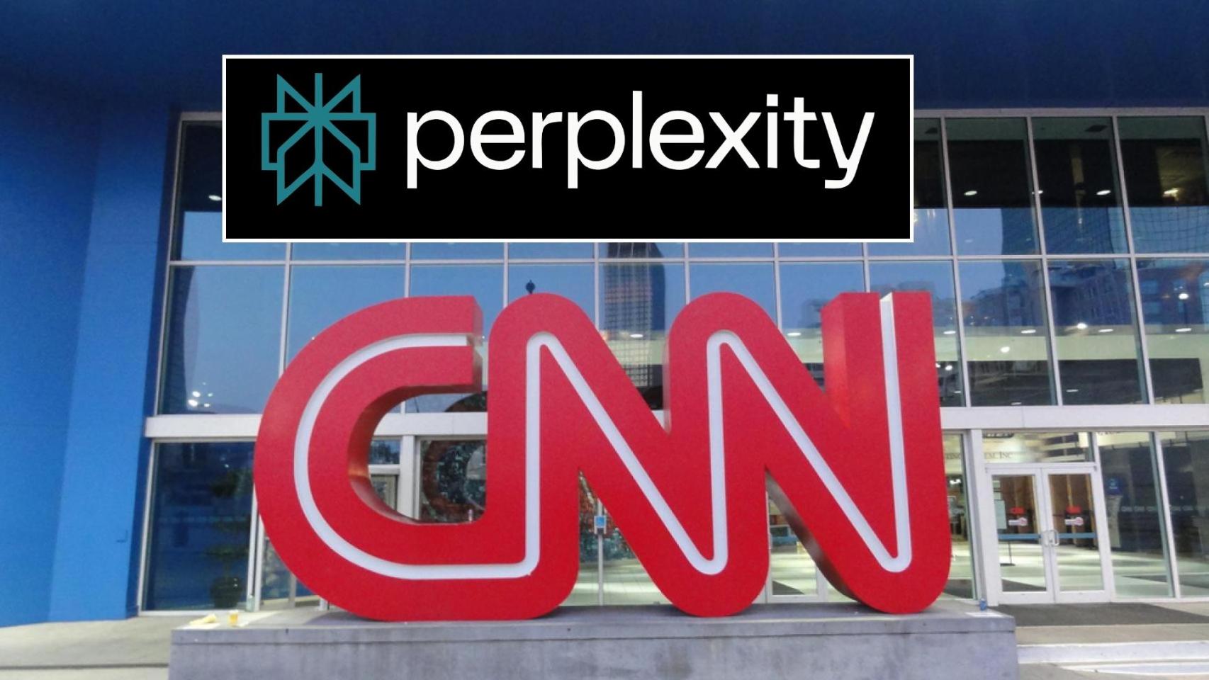 Logo de Perplexity y sede de la CNN.