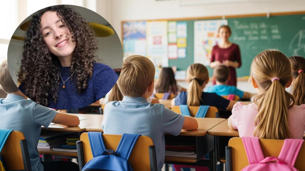 Montaje de Noah Taboada con una clase en una imagen creada con IA.