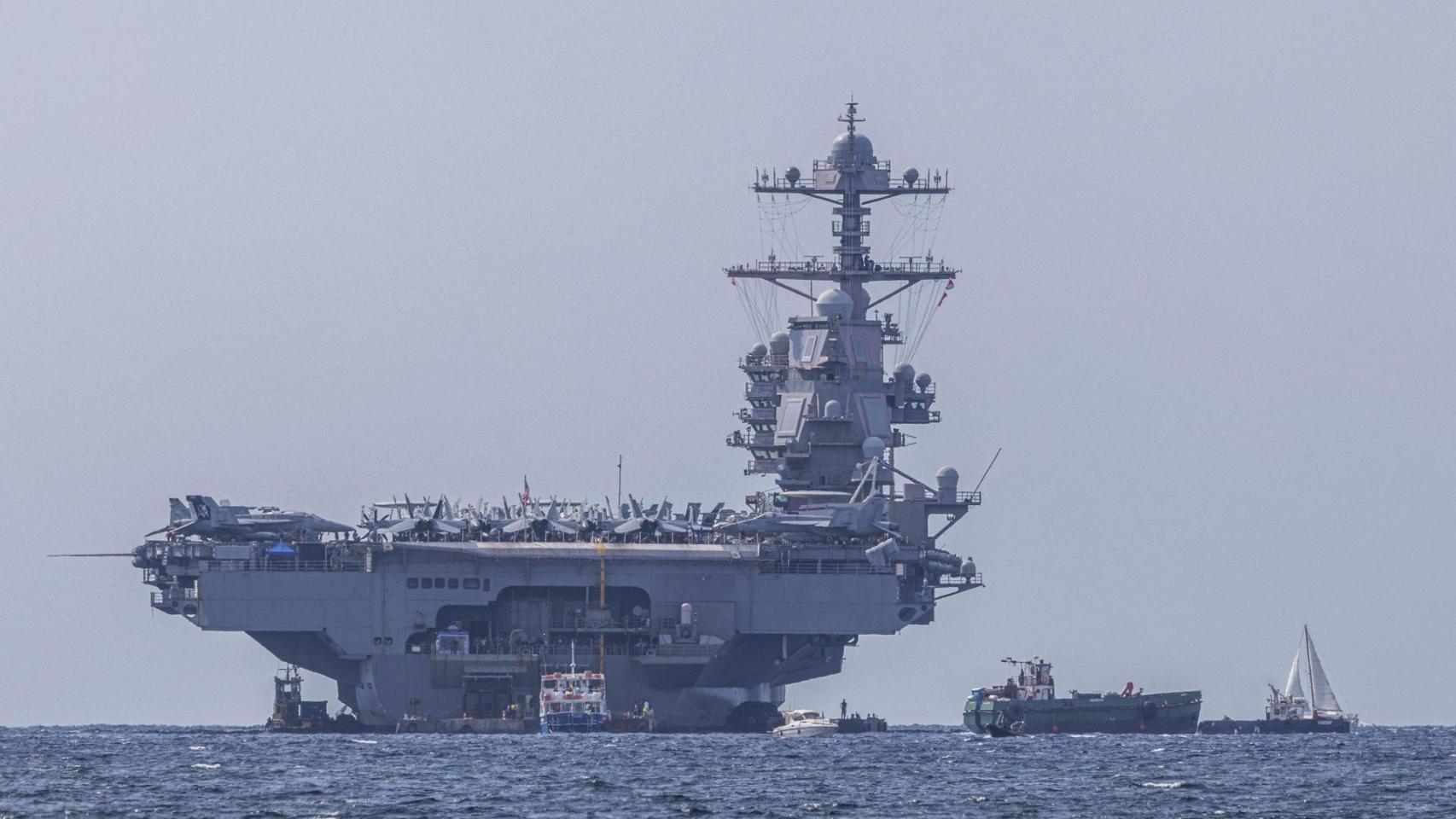 El portaviones USS Gerald R. Ford a su llegada a Palma de Mallorca
