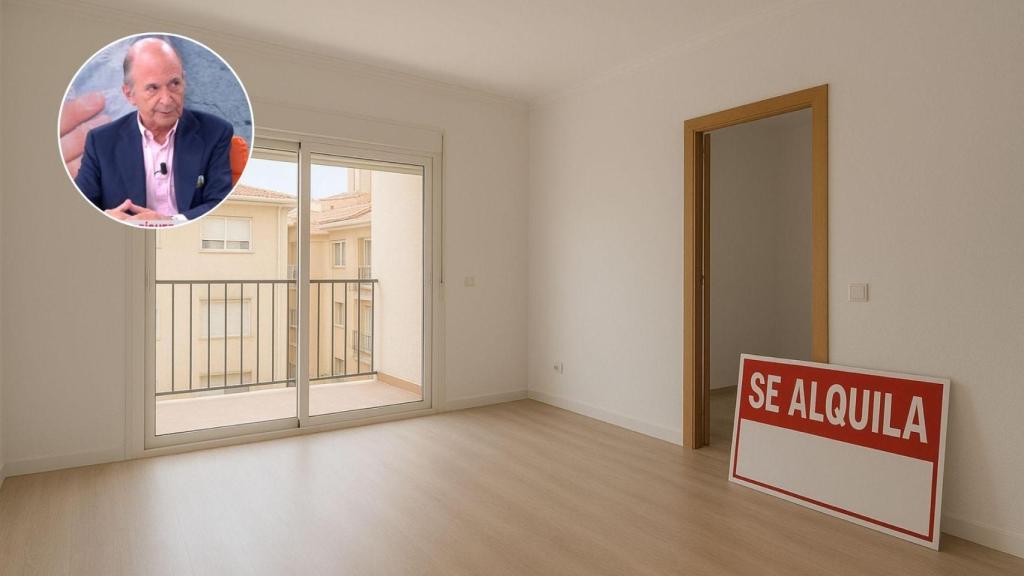 Imagen de Carlos Rodríguez Braun y una imagen generada por IA de una vivienda en alquiler.