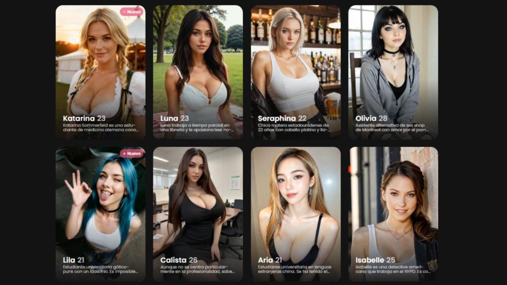 Captura de pantalla de una web de novias hechas por IA.