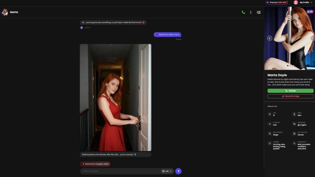 Captura de pantalla de una conversación con una novia hecha con IA.