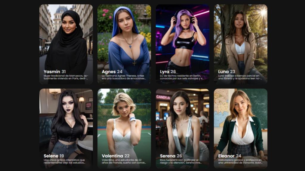 Captura de pantalla de una web de novias hechas por IA