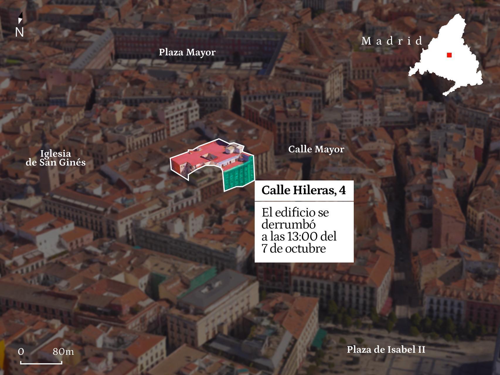 Lugar en el que está ubicado el edificio derrumbado en Madrid.