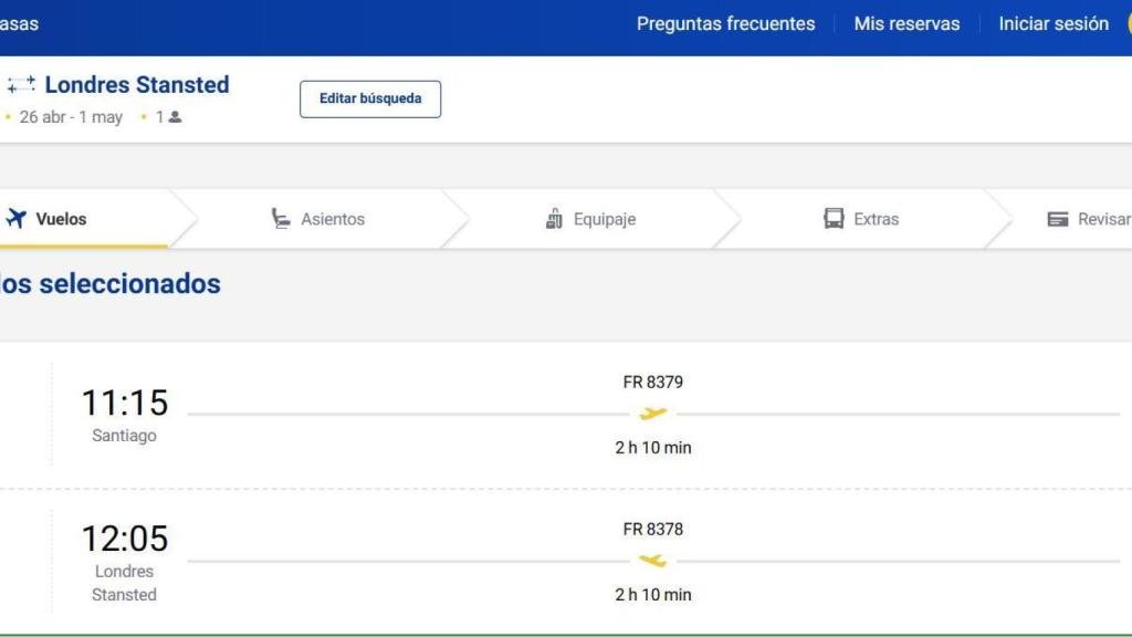 Vuelos Ryanair Santiago - Londres los días 26 de abril a 1 de mayo