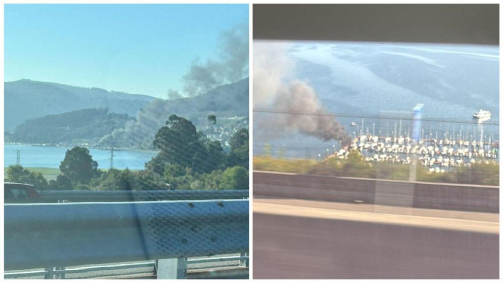 Arde un barco en Vilaboa (Pontevedra)