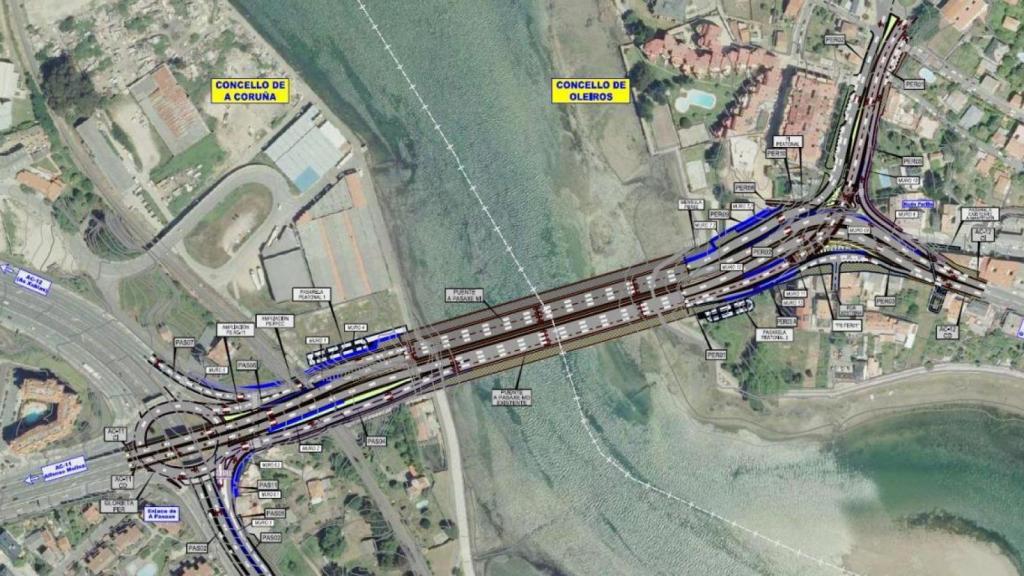 Mapa del proyecto de ampliación del puente de A Pasaxe.