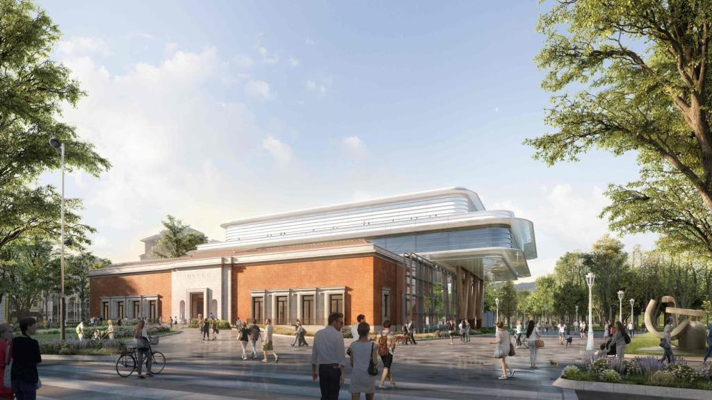 Render de la ampliación Museo de Bellas Artes de Bilbao (entrada principal e interior atrio Arriaga) UTE Foster Partners Ltd. / LM Uriarte Arkitektura S.L.P. Foto: Museo de Bellas Artes de Bilbao