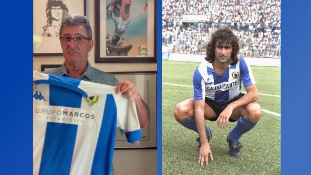 Mario Kempes con la camiseta del Hércules, hoy y ayer.