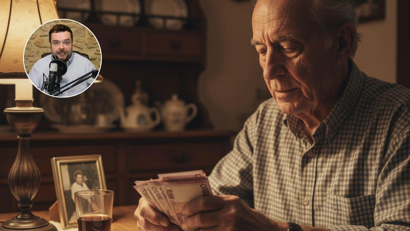 Imagen generada por IA de un jubilado y del abogado Ignacio Solsona.