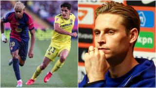 Montaje de Frenkie De Jong y un partido del Barça contra el Villarreal