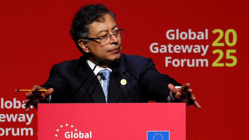 Gustavo Petro este jueves en un foro en Bruselas.