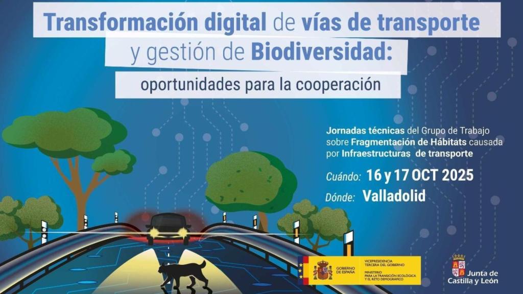 Cartel de las jornadas de 'Transformación digital de vías de transporte y gestión de biodiversidad'.