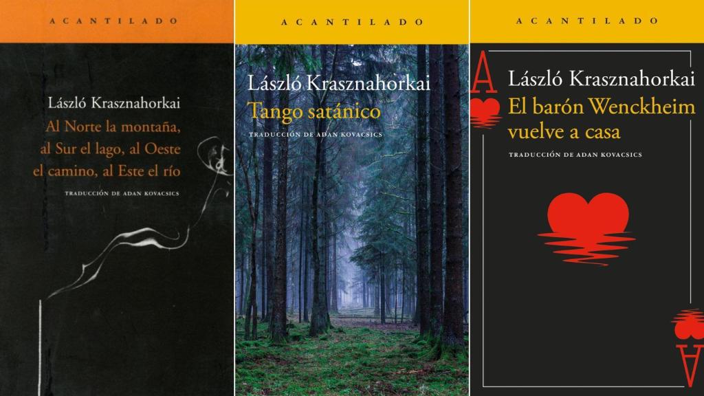 Cubiertas de tres libros de László Krasznahorkai, premio nobel de literatura 2025.