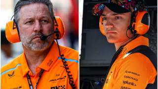 A la izquierda de la imagen, Zak Brown; mientras que a la derecha está Álex Palou.