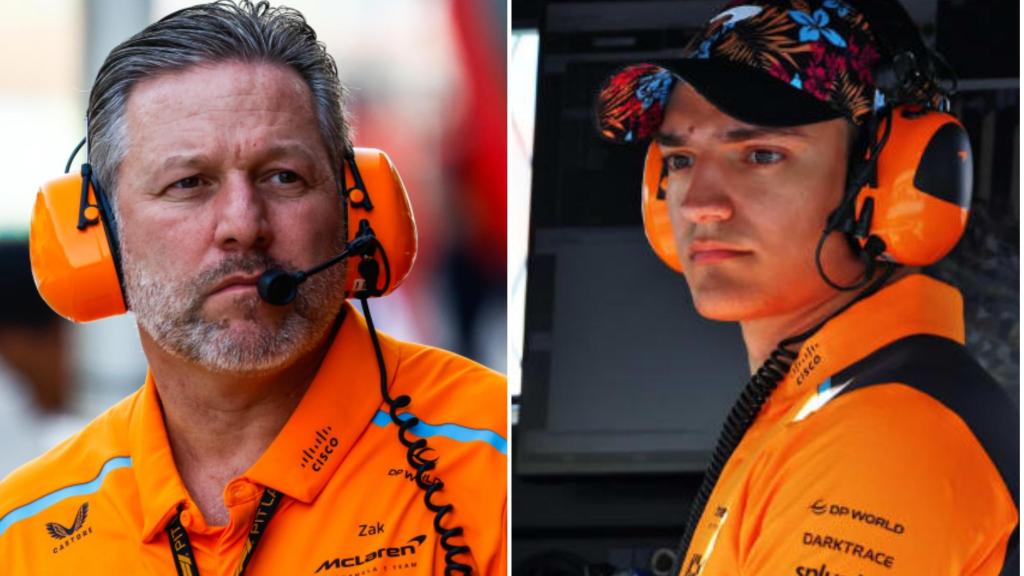 A la izquierda de la imagen, Zak Brown; mientras que a la derecha está Álex Palou.