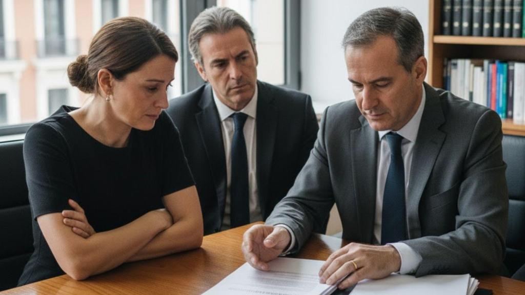 Un matrimonio en proceso de divorcio, junto a su abogado