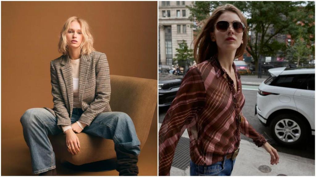 Blazer y blusa de cuadros