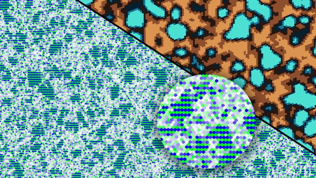 La microestructura de la aleación de aluminio (ilustrado en marrón) con precipitados a escala nanométrica (en azul claro)