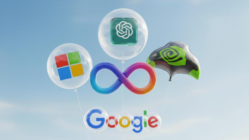 Imagen de logos de aplicaciones de IA y compañías tecnológicas generada por inteligencia artificial