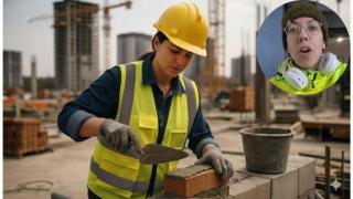 Fotomontaje de Nerea y una 'albañila' trabajando en la obra.