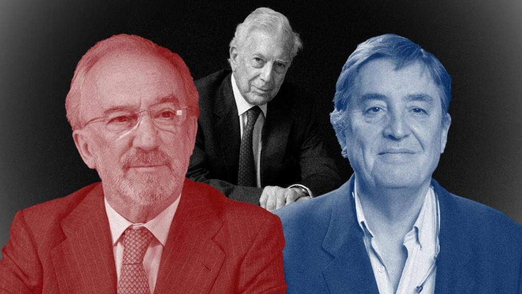 En primer plano, Santiago Muñoz Machado, director de la RAE, y Luis García Montero, director del Instituto Cervantes. Al fondo, el escritor Mario Vargas Llosa.