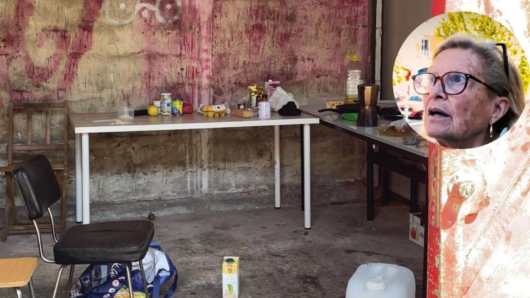 Un pabellón 'okupado' en Vitoria-Gasteiz y un montaje de la inquiokupa.